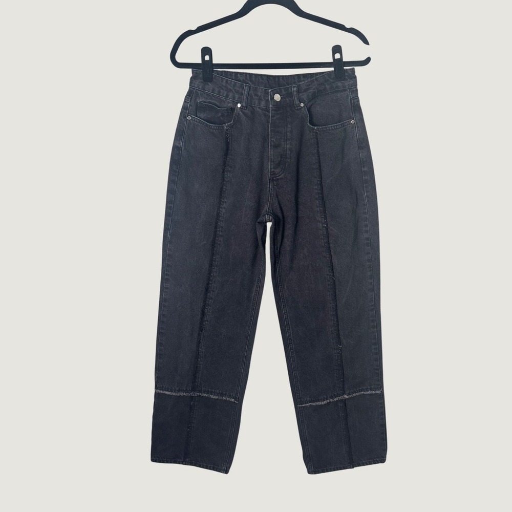 Cernucci Mens Baggy Fit Raw Edge Seam Detail Jeans Black Sz 30 Streetwear Denim